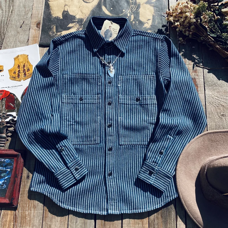 American Heavy Striped Denim Long Sleeve Shirt