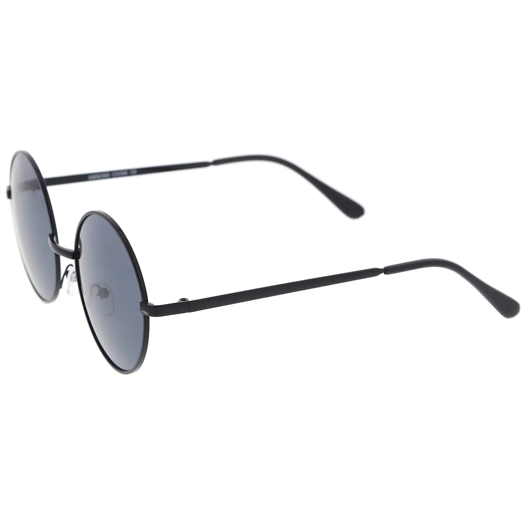 Retro Metal Frame Slim Temple Neutral-Colored Lens Round glasses 51mm
