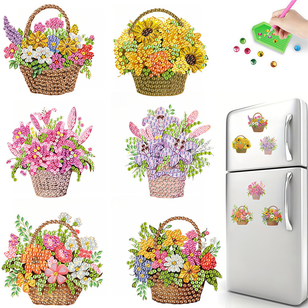 6pcs Flower DIY Diamond Painting Magnet Refrigerator for Adults Beginners