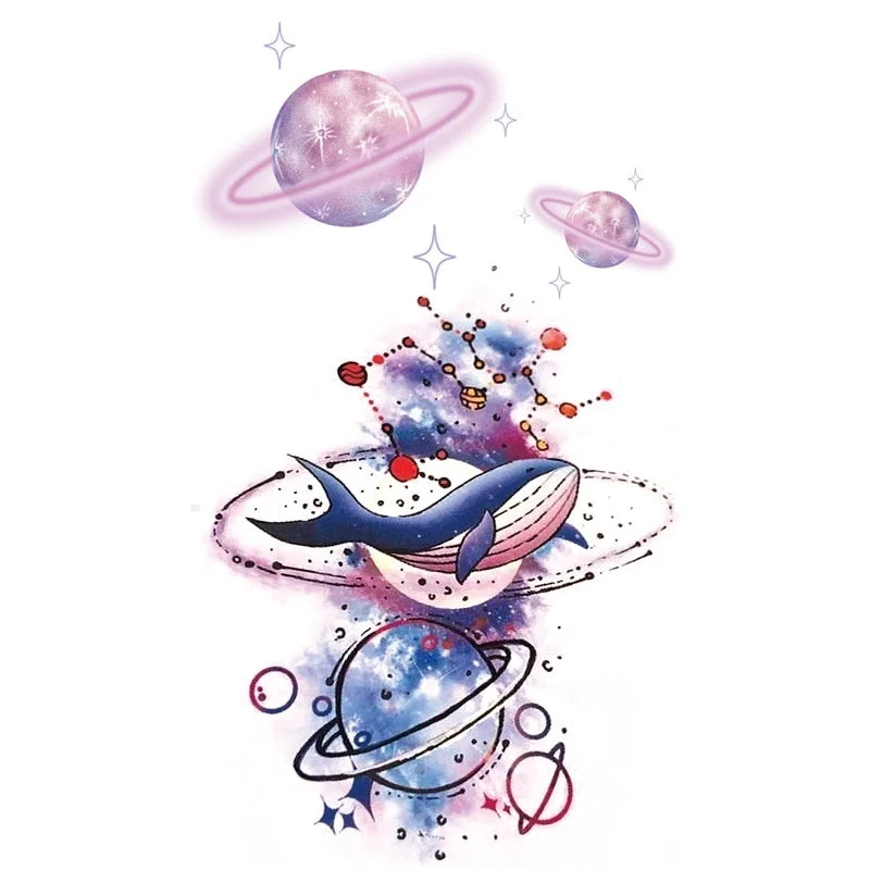 Small Waterproof Temporary Tattoo Sticker Colorful Feather Flower Leaves Planet Moon Women Body Art Wrist Neck Fake Tattoos Men