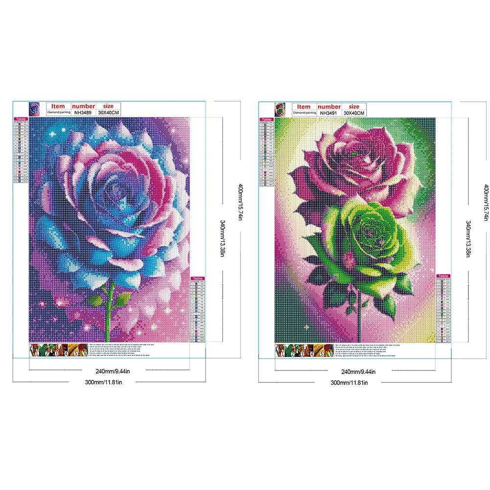 2pcs/Set Diamond Painting - Full Round Drill - Rose(Canvas|30*40cm)