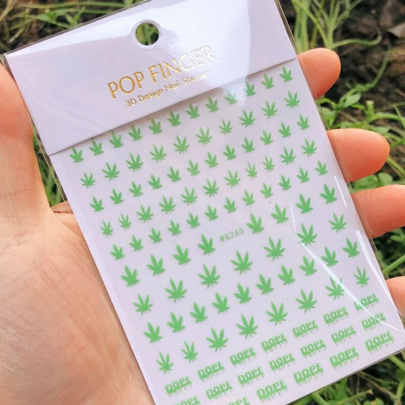 10 Color Luminous Fashion 3D Color Nail Art Stickers Manicure Leaf Weed Design Applique Decoration 8.0 * 10.3CM