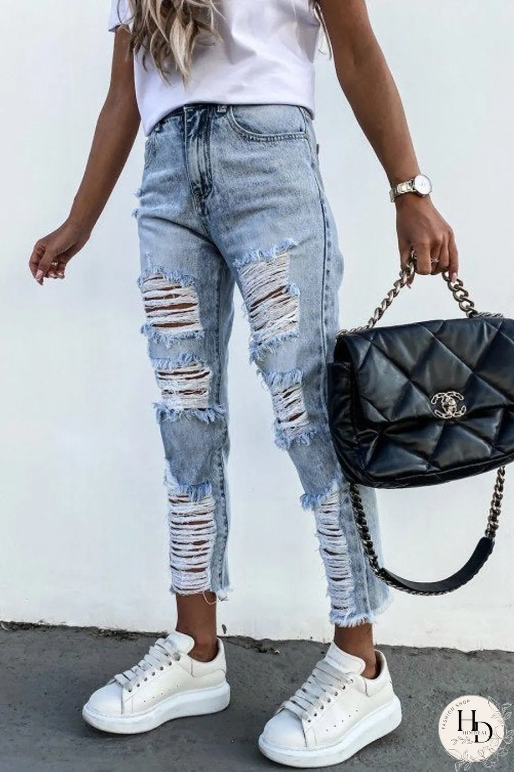 Burrs Denim Ripped Straight-Leg Pants