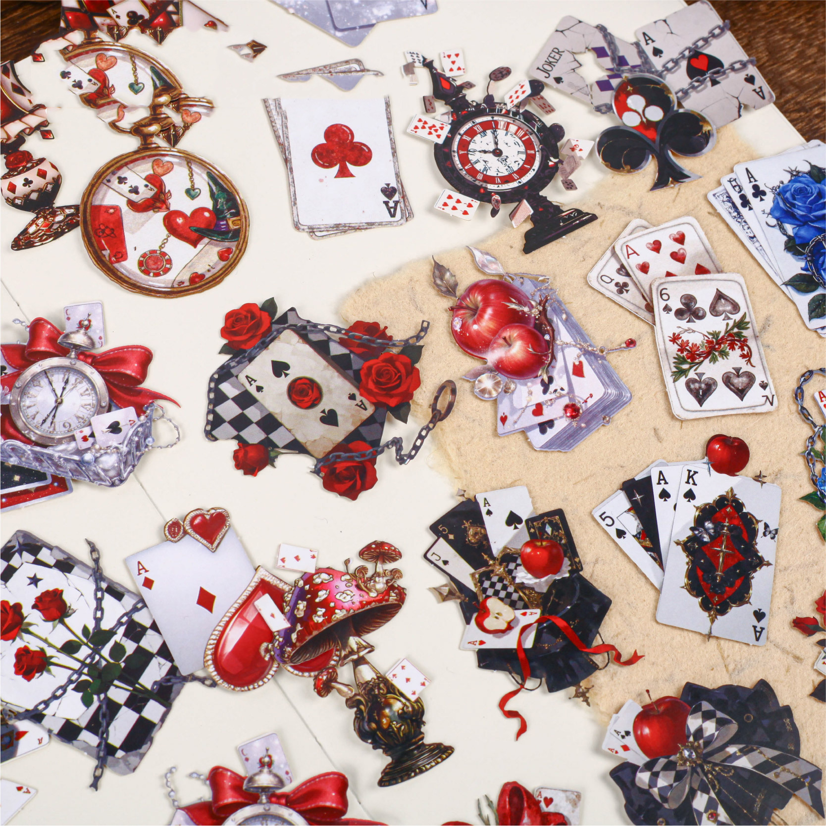 스티커 - 빈티지 플라워 플레잉 카드 시리즈