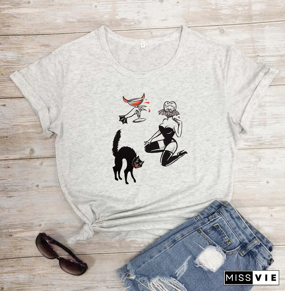 Colored BAT GHOUL RINGERGothic T-shirtWomen CottonFunnyStreetStyleGrungeGraphicCasual FashionUnisexTeeTopTshirt