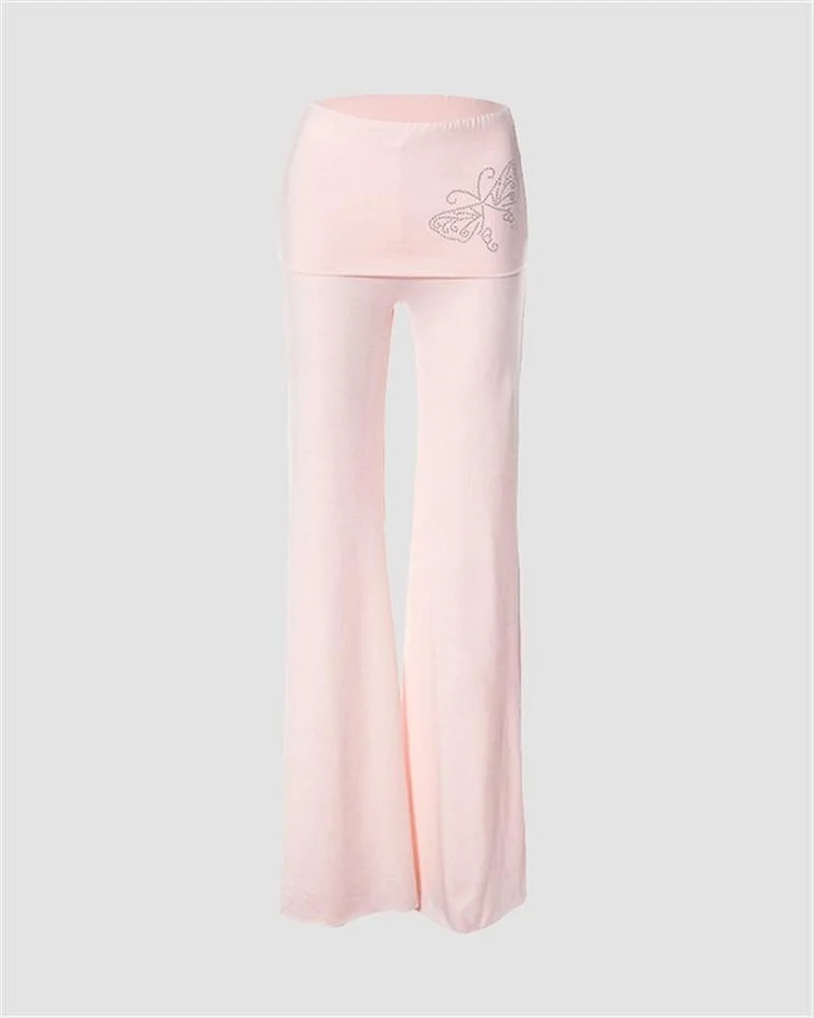 Butterfly Rhinestone Flared Casual Pants