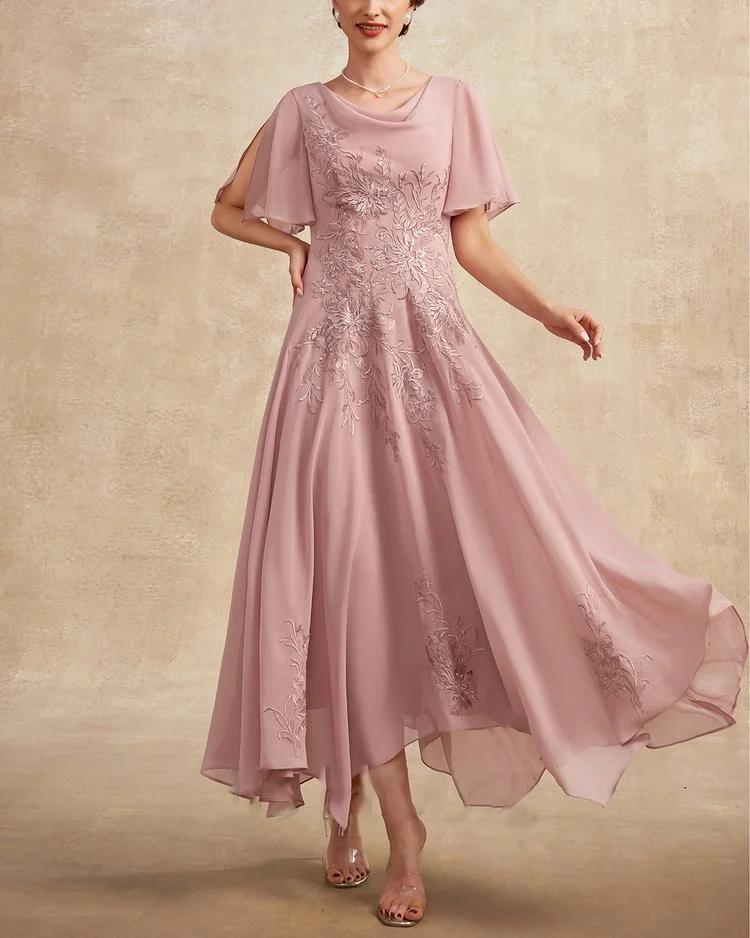 ELEGANT FASHION CHIFFON EMBROIDERED DRESS