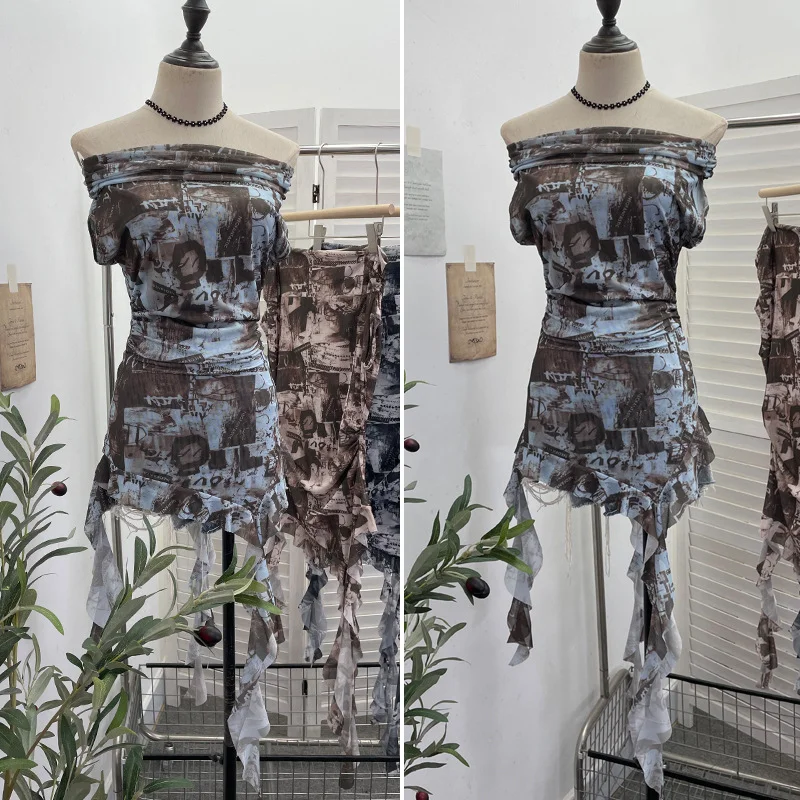 Nigikala Nigikala Shooting Holiday Wind Shoulder Folding Net Grums Flower Top Design Feeling Drift With Unique T-Shirt 1203