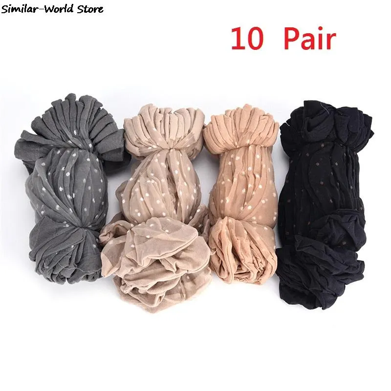 10 Pair Breathable Summer Sexy Skin Socks Pure Color Dots Women Girls Nylon Socks Elastic Ultra-thin Transparent Short Socks