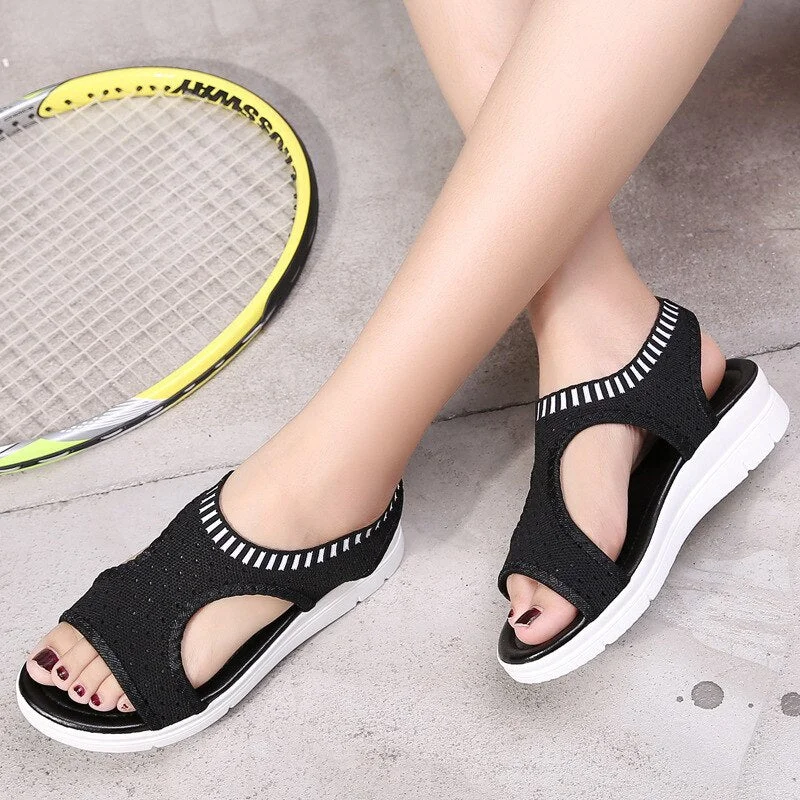 Women Sandals 2019 New Female Shoes Woman Summer Wedge Comfortable Sandals Ladies Knitting Slip-on Flat Sandals Women Sandalias