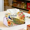 Diamond Art Tissue Box Cover DIY PU Desktop Organizer Large(Peacocks)