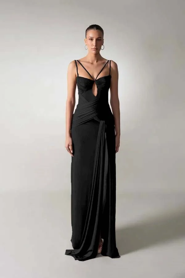 Chocolate Spaghetti-Straps Split Pleated Summer Prom Dress ZT0634