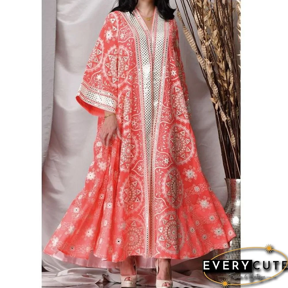 Red Woven Hollow Loose Dress