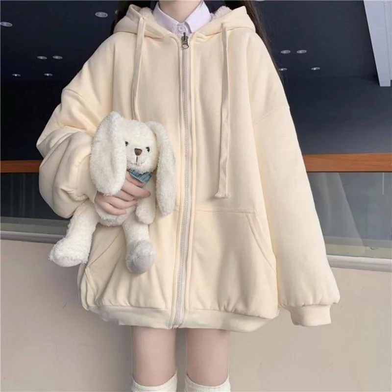 Cardigan jacket new coat female tide ins autumn and winter plus velvet thick loose student solid color sweater Korean version 1011-2