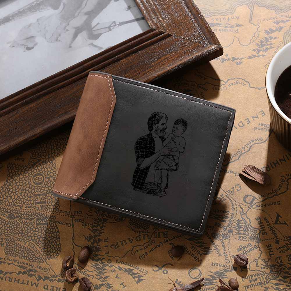 2 Names - Personalised Dad Billfold Wallet Custom Name & Photo & Text Leather Wallet Father's Day Gifts-Jessemade AU