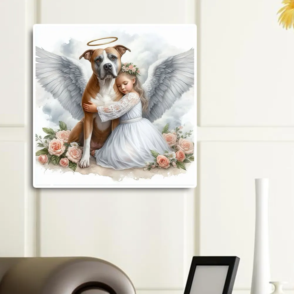 Full Round Diamond Painting 30*30cm - Angel Dog And Baby