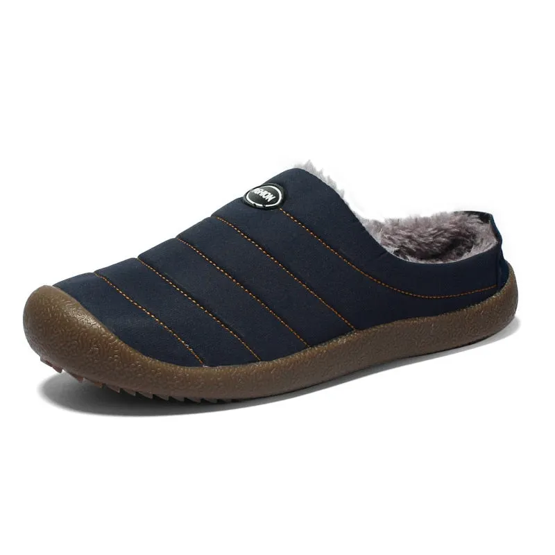 New Men's Slippers Indoor Warm Shoes Plush Flock Male Slippers For Home Hard-wearing Non-slip Outdoor Walking Mans Footwear