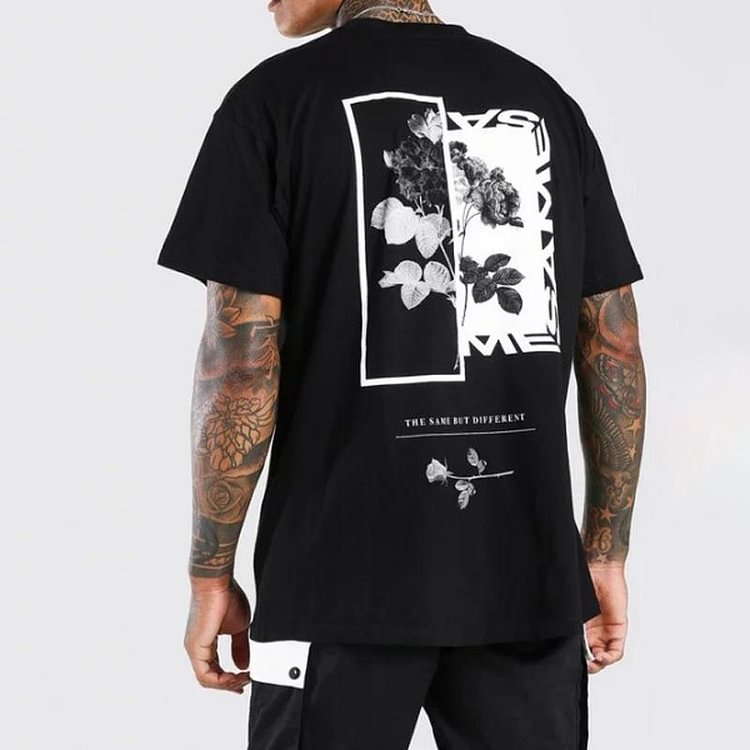 Designer flower print black short sleeves T-shirt