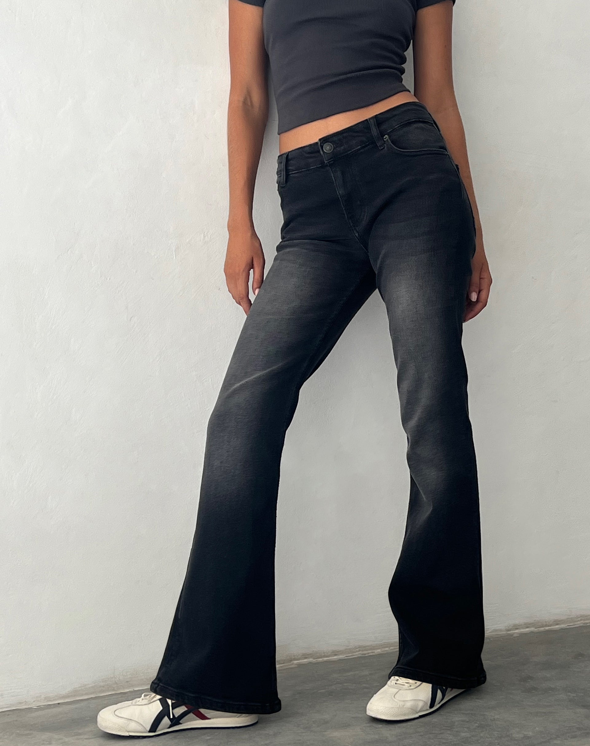 Low Rise Flared Jeans in Extreme Black