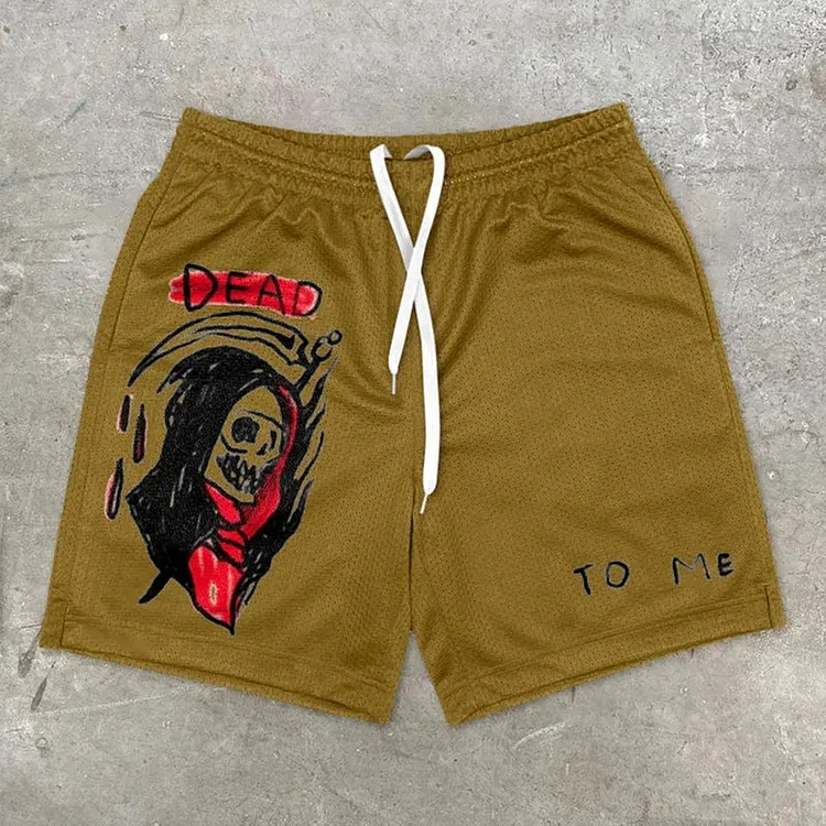 Grim Reaper Print Mesh Shorts