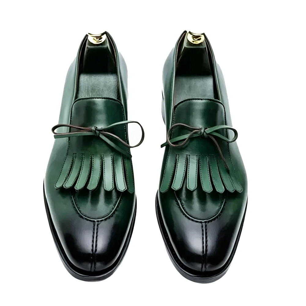 Green Gradient Color Bow Knot Tassels Loafers Fashion Slip On Men Shoes Luxurious Handmade Party Banquet Dating Men Dress Shoes  highheelher
