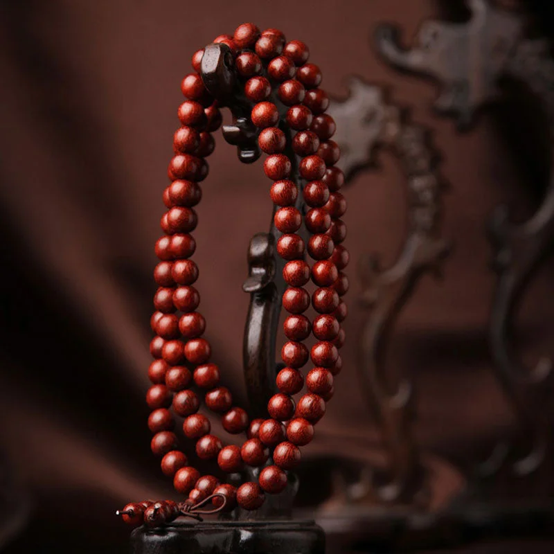 Tibetan Small Leaf Red Sandalwood 108 Beads Mala Meditation Necklace Bracelet