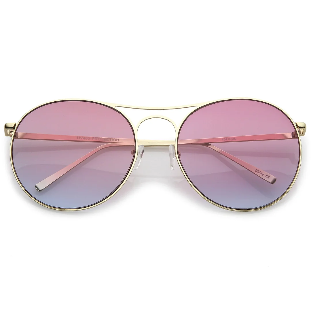 Oversize Metal Aviator glasses Double Nose Bridge Round Gradient Flat Lens 65mm