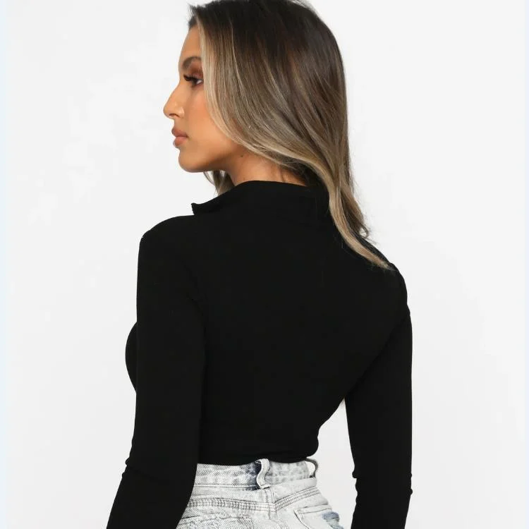 Uveng Uveng Women's Fall / Winter New Ins Wind Long-Sleeved T-Shirt Standing Collar Slim Jumptop With Body Bottom Top