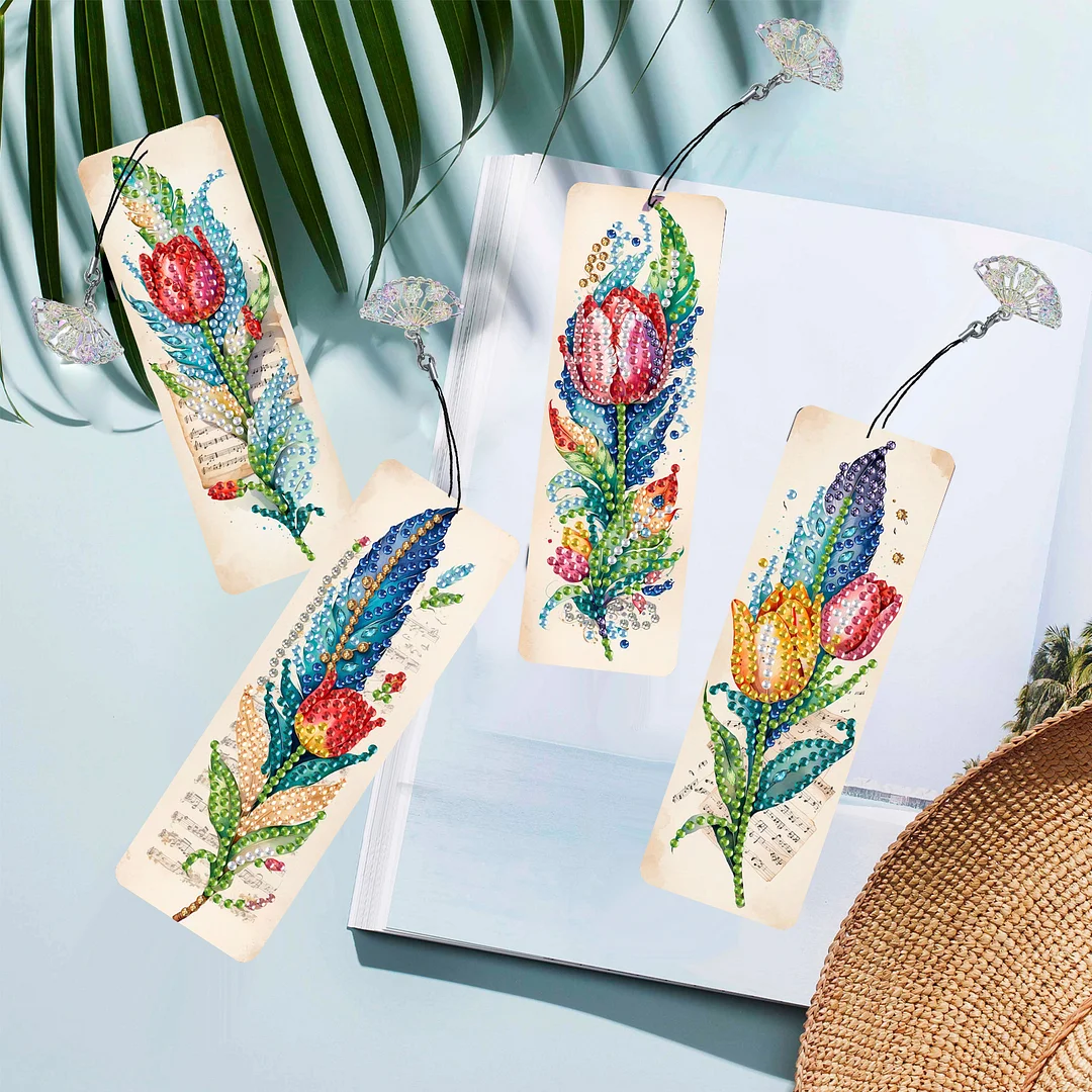 12Pcs Feathers and Flowers DIY Diamond Painting Bookmarks for Reading Enthusiast