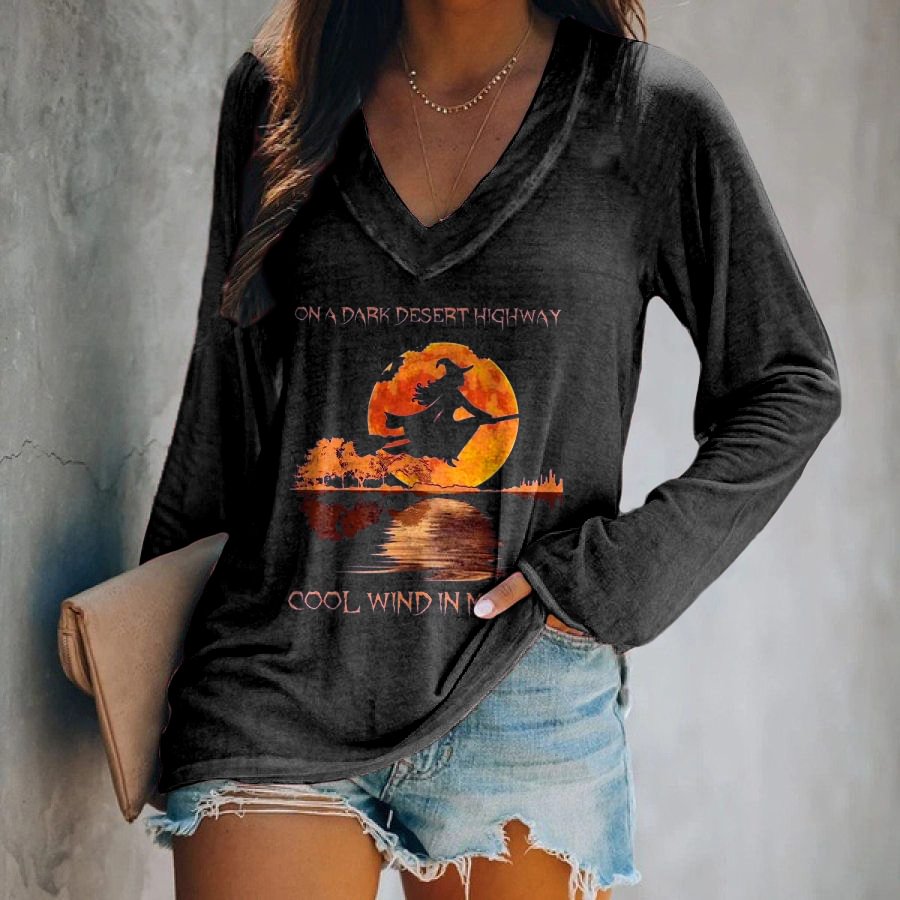 On A Dark Desert Highway Printed Long Sleeve T-shirt