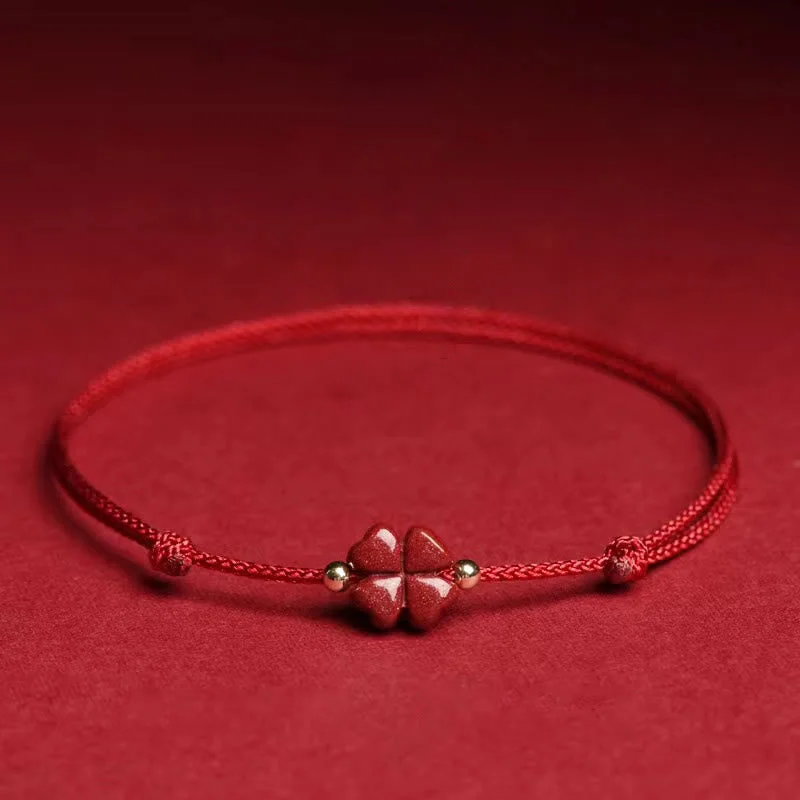 Cinnabar Red String Four Leaf Clover Blessing Bracelet