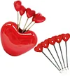 5/10 pi&egrave;ces Fourchettes &agrave; fruits en forme de coeur rouge en acier inoxydable