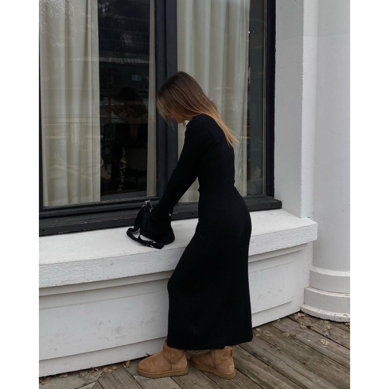 Ootddress White High Waist Knitwear Dress Fashion Women Rib Lapel Autumn 2025 Slim Elegant Long Dress Casual Knit Solid Party Dress