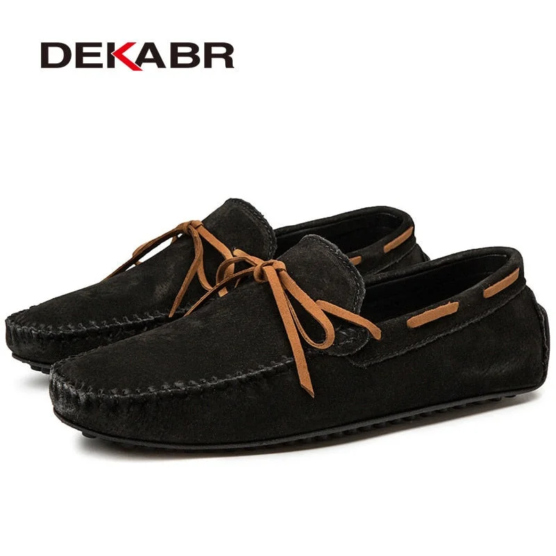 DEKABR Casual Men Genuine Leather Shoes Summer Breathable Green Men's Loafers Leather Shoes Sapato Masculino Zapatos Hombre