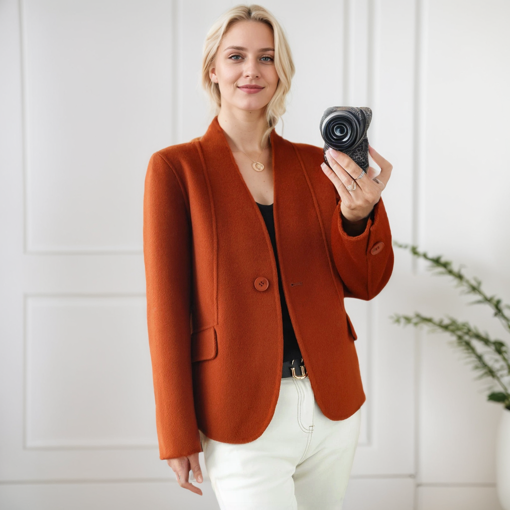Women's 100% Wool Short Coat One Button REAL SILK LIFE