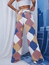 Stylish Color-Block Wide Leg Casual Pants