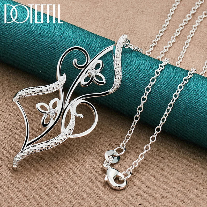 DOTEFFIL 925 Sterling Silver Flower AAA Zircon Pendant Necklace 16-30 Inch Chain For Women Jewelry