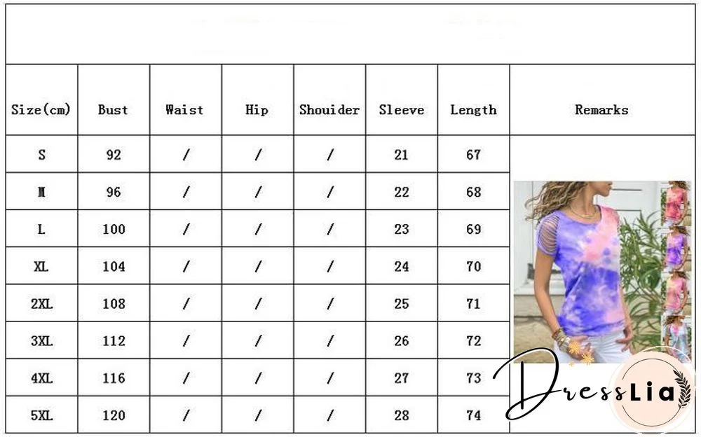 Women's Tie-dye, Hole-burning, Strapless Short-sleeved T-shirt