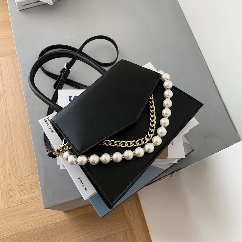 Elegant Female Pearl Tote bag 2021 Fashion New Quality PU Leather Women's Designer Handbag Solid color Shoulder Messenger Bag