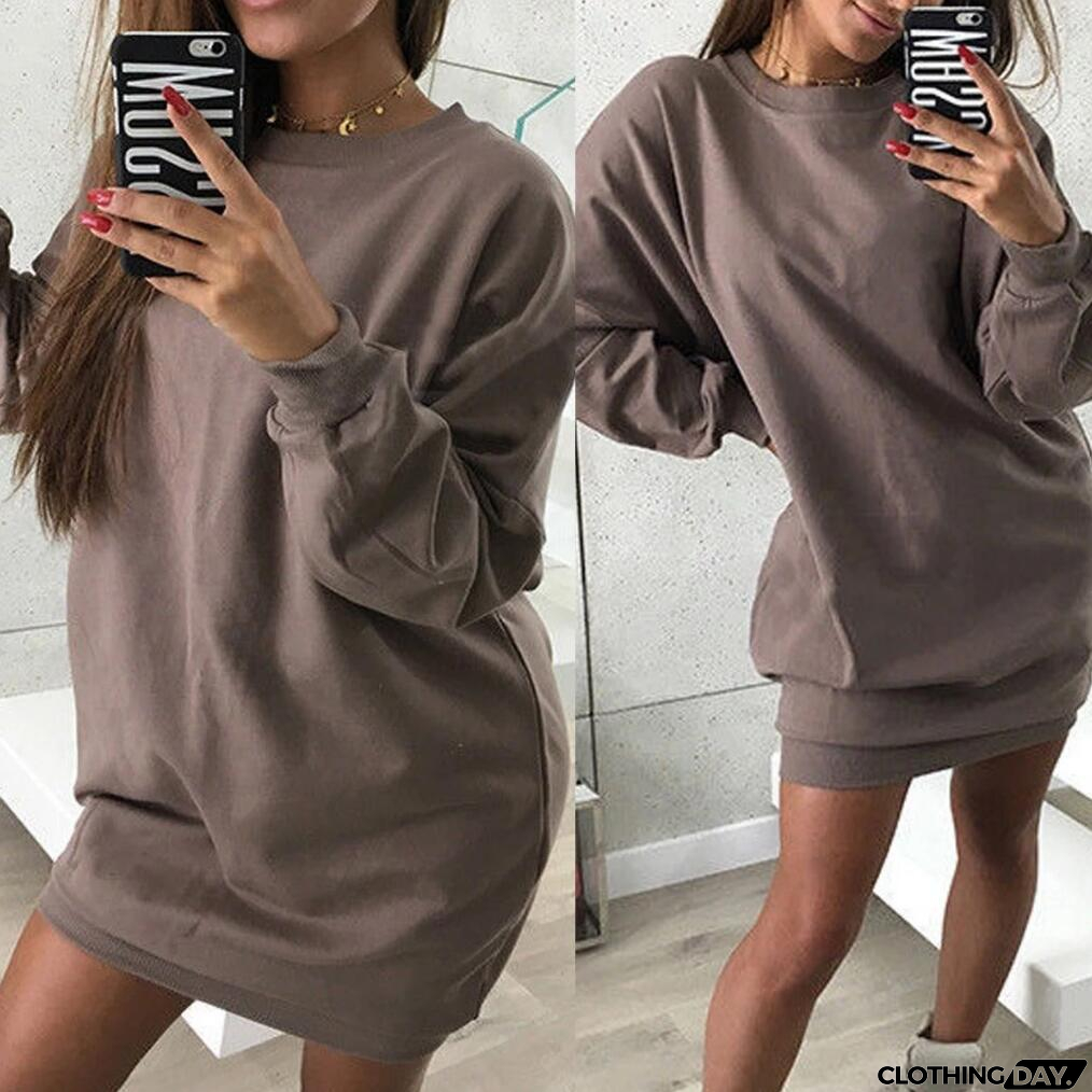 Crew Neck Long Sleeve Loose Sweatshirt Dress