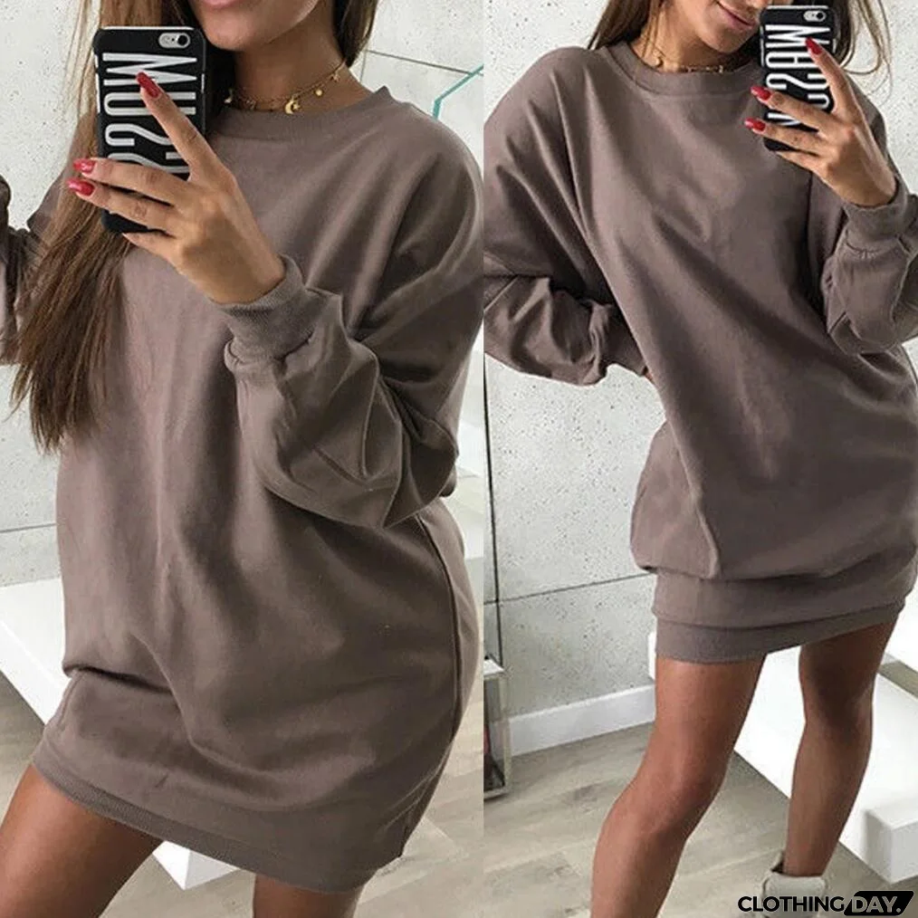 Crew Neck Long Sleeve Loose Sweatshirt Dress