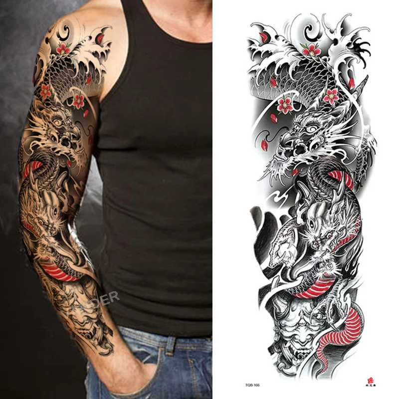 Sdrawing Arm Sleeve Tattoo Lion Crown King Rose Waterproof Temporary Sticker Wild Wolf Tiger Men Full Skull Totem Tatoo