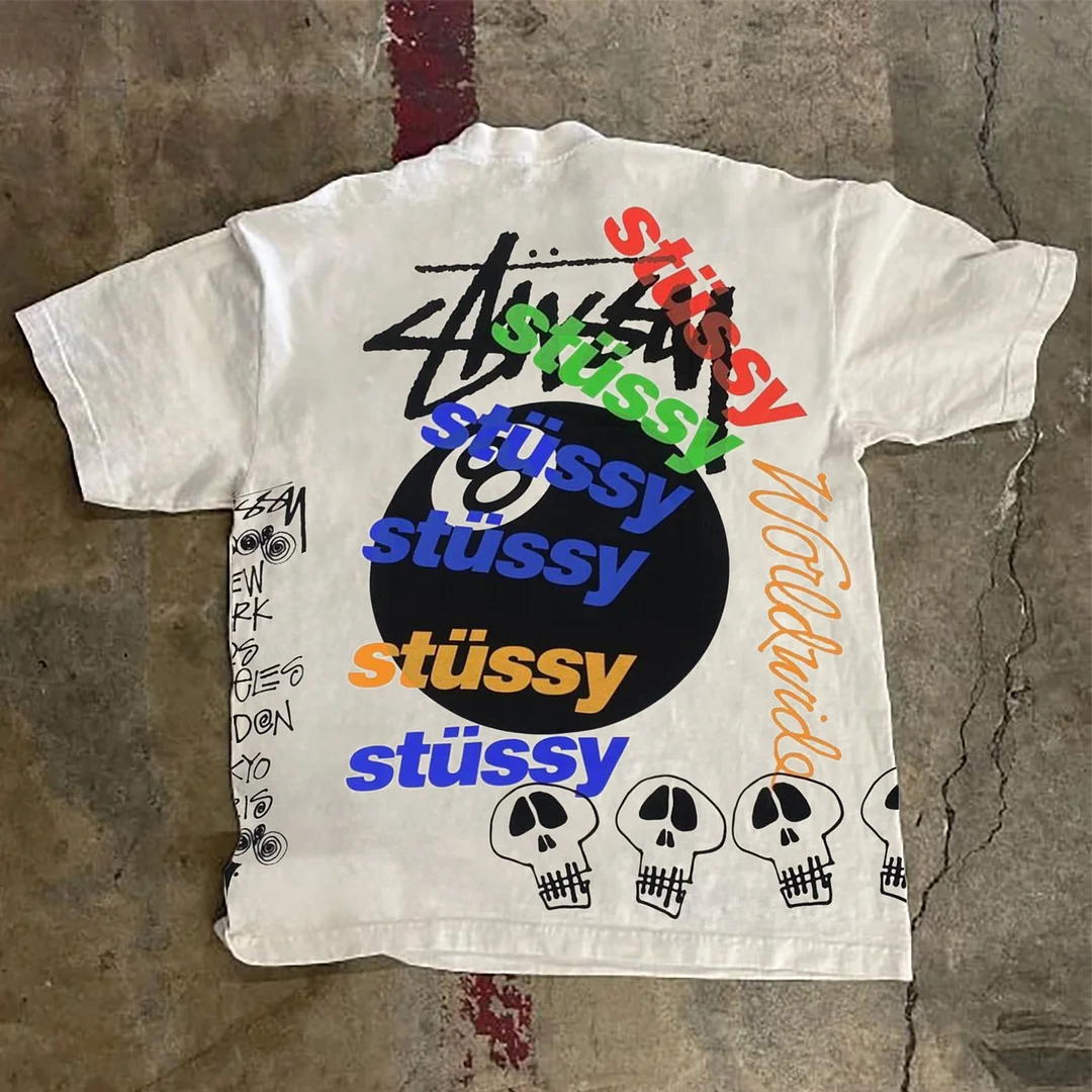 Stussy Billiards Multi-element Print Short Sleeve T-shirt