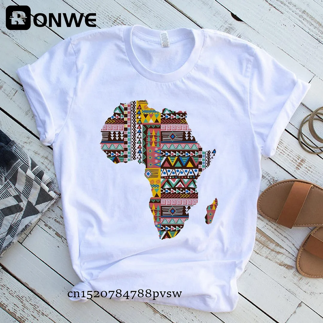 Africa Map Graphic Women T-shirts 2021 Summer Harajuku Female Tops Tee Girl White Printed Clothes Streetwear,Drop Ship