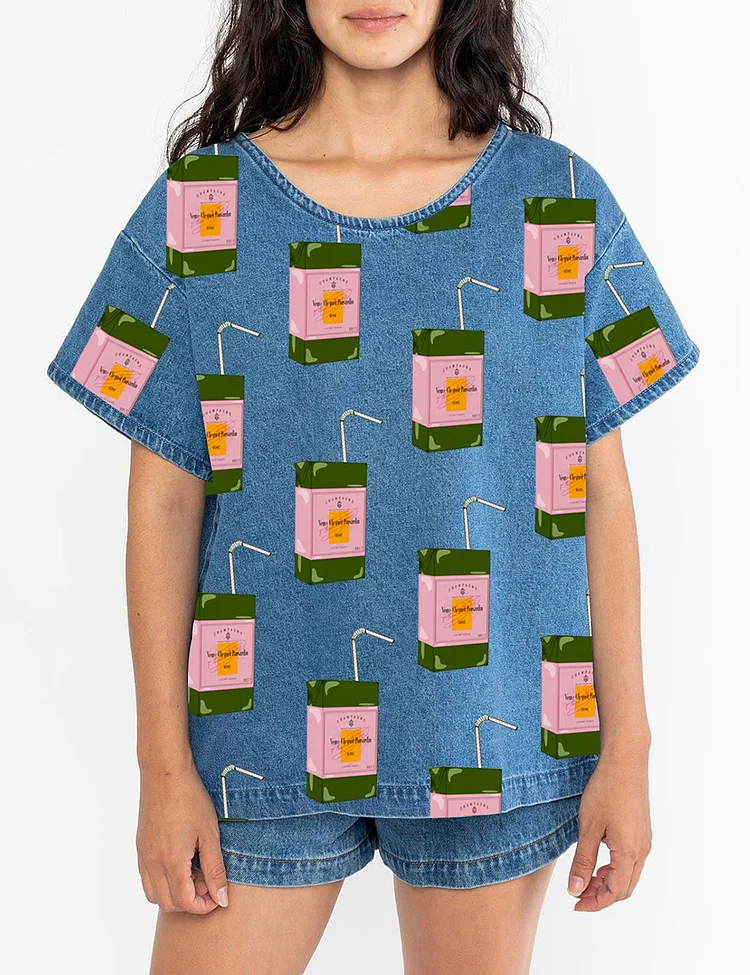 Champagne Veuve Printed Denim Shirt T-Shirt