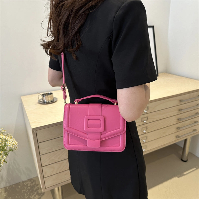 Women’s Medium Pu Leather Solid Color Streetwear Square Flip Cover Shoulder Bag Crossbody Bag