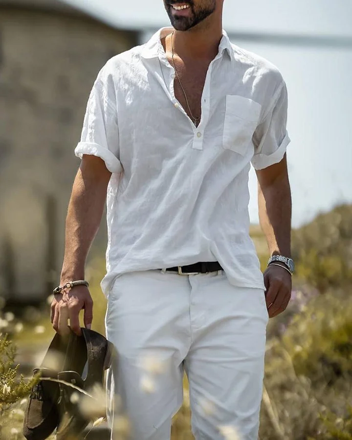 BrosWear Lapel One Pocket Short Sleeve Shirt