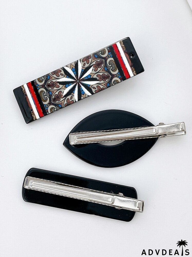 3pcs Geometric Print Hair Clip