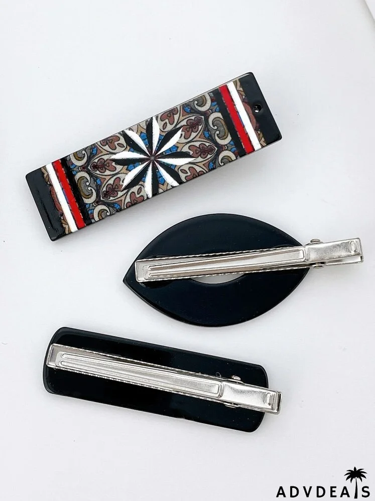 3pcs Geometric Print Hair Clip