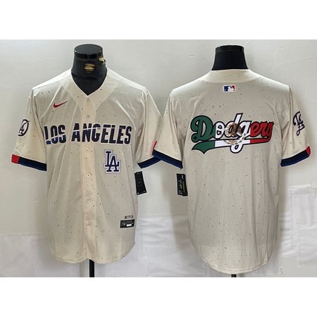 Men's Los Angeles Dodgers Team Big Logo Cream Stitched Baseball Jersey 4DE7